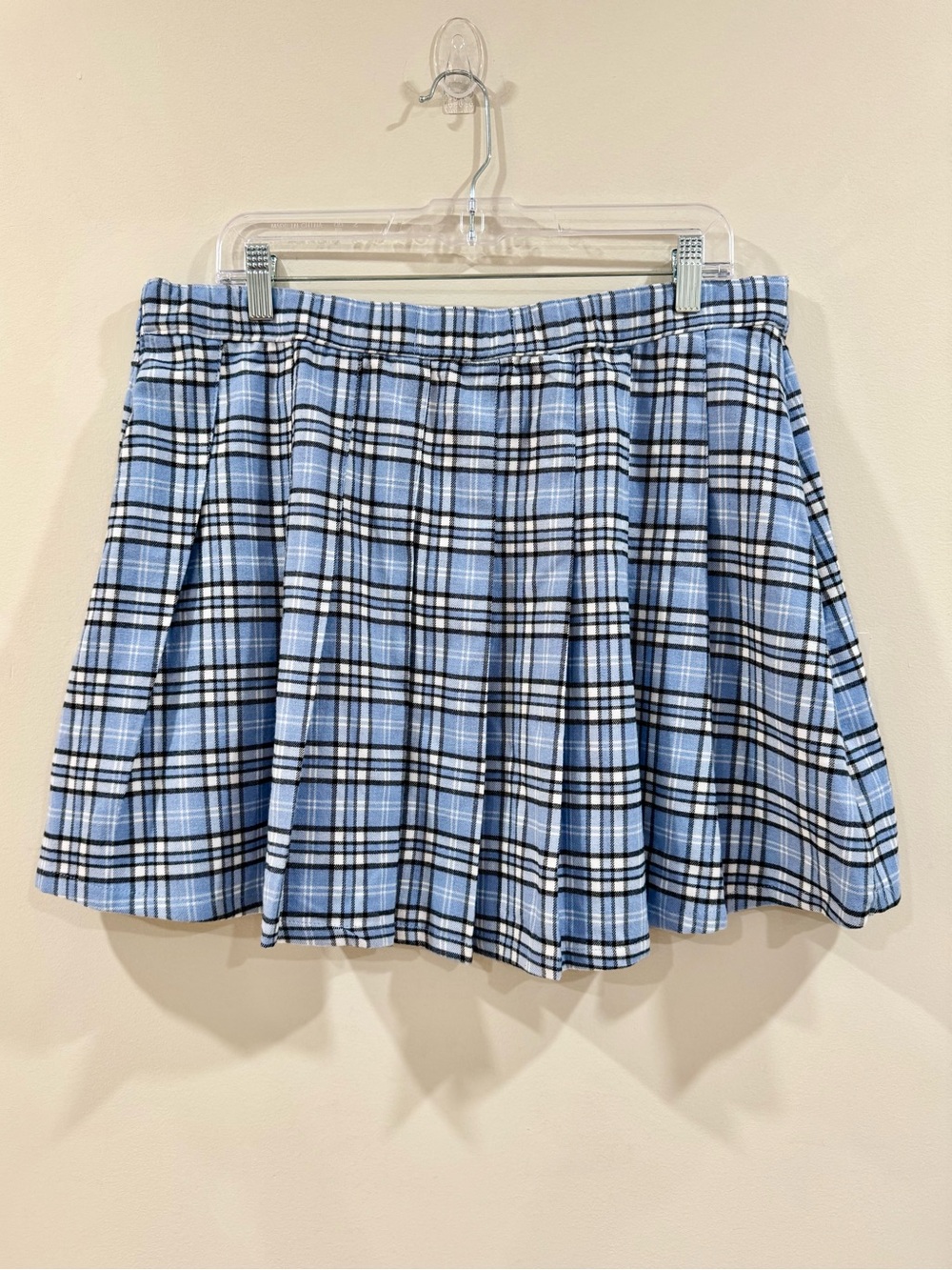Hollister Baby Blue Plaid Pleated Mini Skirt High Rise XL Side Zip Y2K Preppy